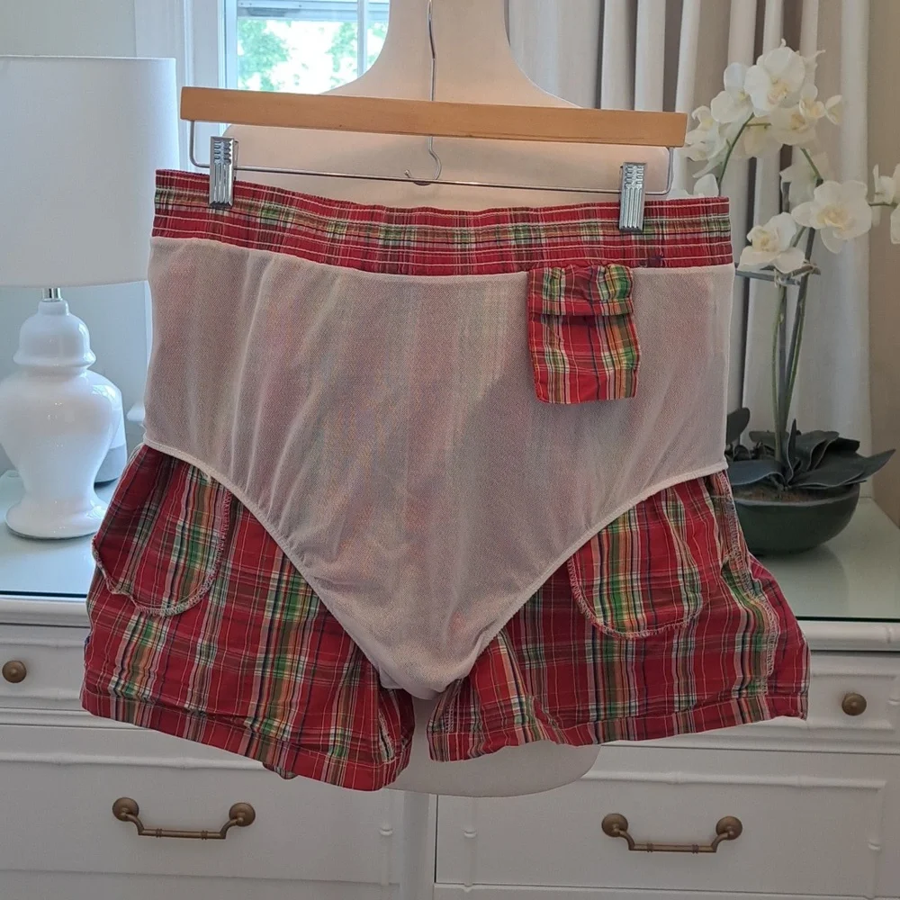 Polo by Ralph Lauren Mens Red Plaid Swim Trunks Lined Elastic Waist Size L‎